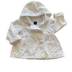 Gap Jacket White Flared Hooded Cotton Pea Coat Toddler Size 2 Year